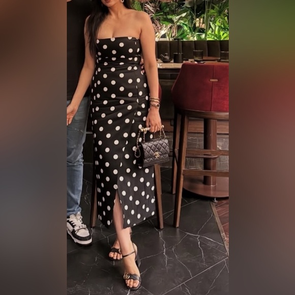 Zara Dresses & Skirts - Zara strapless polka dot midi dress